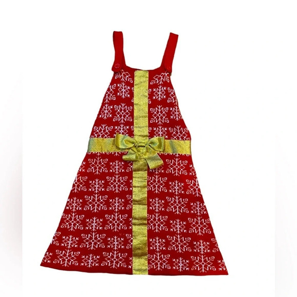 Christmas Sweater Dress Bow Present Red Gold Small - Picture 1 of 4